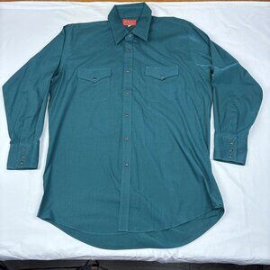 Ely Plains Vintage Western Blue Green Shirt Pearl Snap Long Sleeve 16.5 32-33